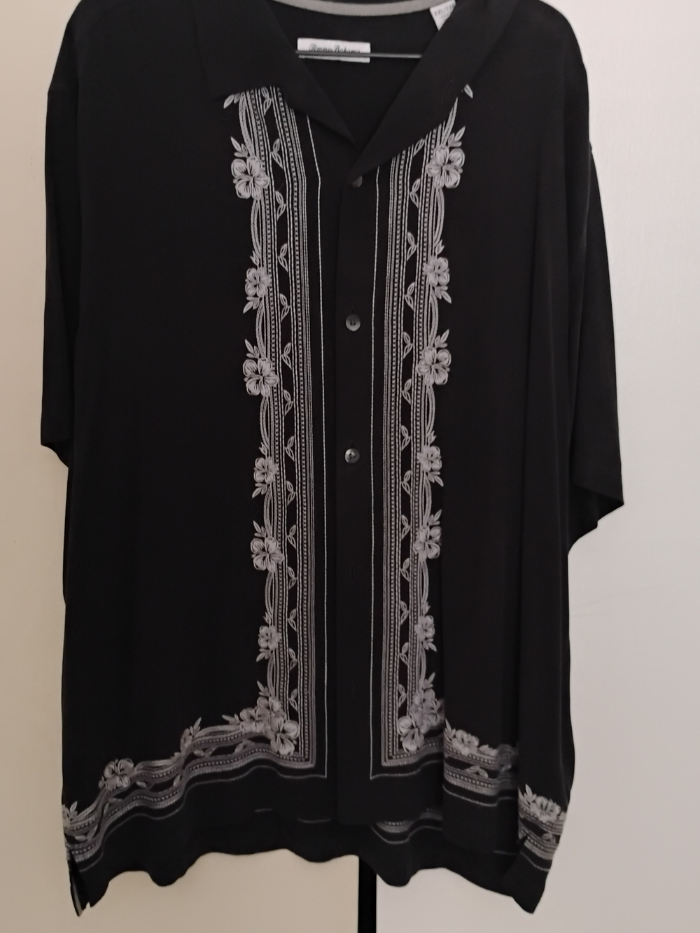 Tommy Bahama Dark Blue Short-Sleeve Button-Down with White Floral Embroidery